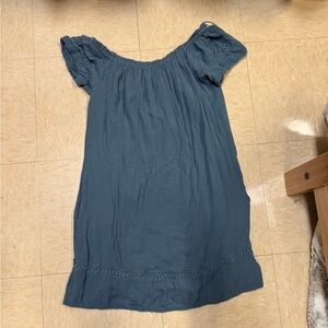 Blue Off the Shoulder Frill Boho Dress